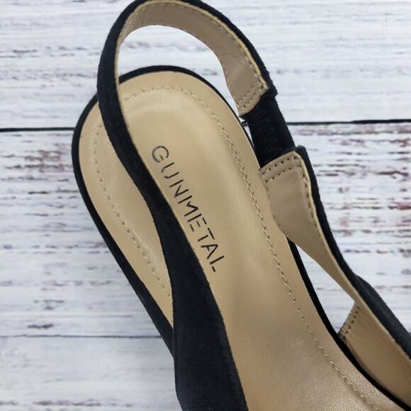 Gunmetal Samantha Pointed Toe Slingback Flats with Pom Pom Black Suede | 8.5 - Picture 5 of 10